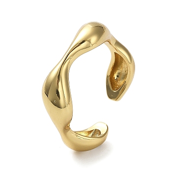 Rack Plating Brass Twist Wave Open Cuff Rings for Women, Lead Free & Cadmium Free, Long-Lasting Plated, Real 18K Gold Plated, US Size 6 3/4(17.1mm)