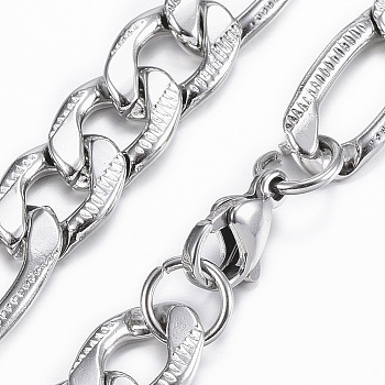 Trendy Men's Figaro Chain Necklaces, 304 Stainless Steel Chain Necklaces, with Lobster Claw Clasp, Stainless Steel Color, 23.62(60cm), 10mm