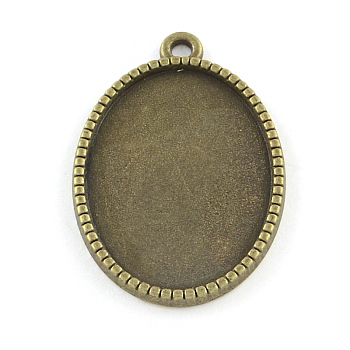 Tibetan Style Alloy Oval Pendant Cabochon Settings, Cadmium Free & Nickel Free & Lead Free, Antique Bronze, Tray: 18x13mm, 24x16x2mm, Hole: 2mm, about 675pcs/1000g