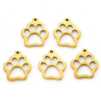 Vacuum Plating 304 Stainless Steel Charms, Laser Cut, Dogs Paw Print, Golden, 14x12x1mm, Hole: 1.2mm