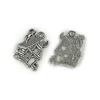 Tibetan Style Alloy Pendants, House Charm, Antique Silver, 23.5x18x2.5mm
