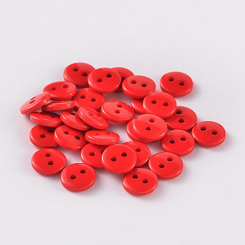 2-Hole Flat Round Resin Sewing Buttons for Costume Design, Red, 12.5x2mm, Hole: 1mm