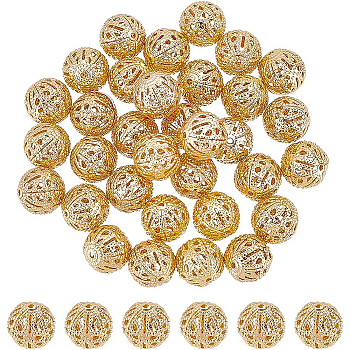 Brass Filigree Beads, Filigree Ball, Round, Real 18K Gold Plated, 10mm, Hole: 1mm, 40pcs/box