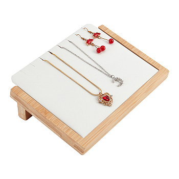 Wooden Slant Back Necklace Organizer Display Trays, Necklace Storage Holder with Imitation Leather and Sponge Inside, Rectangle, White, 21x15x5cm