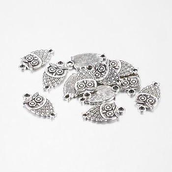Zinc Tibetan Style Alloy Pendants, Halloween, Cadmium Free & Lead Free, Owl, Antique Silver Color, Size: about 18mm long, 10mm wide, 2mm thick, hole: 1.5mm