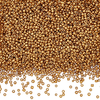 100G Glass Seed Beads, Metallic Colours Style, Round, Pale Goldenrod, 2mm, Hole: 1mm