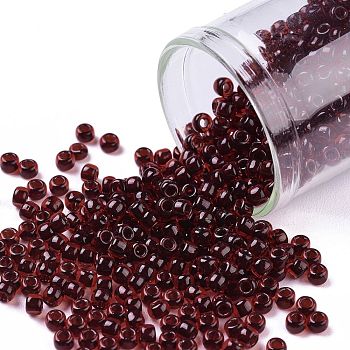 TOHO Round Seed Beads, Japanese Seed Beads, (2153) Black Cherry Lined Dark Amber, 8/0, 3mm, Hole: 1mm, about 222pcs/10g