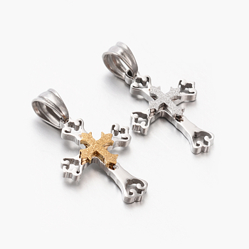 New Gift Men's 201 Stainless Steel Cross Pendants, Mixed Color, 25x18x3.5mm, Hole: 5x6.5mm