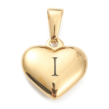 304 Stainless Steel Pendants, Heart with Black Letter, Golden, Letter.I, 16x16x4.5mm, Hole: 7x3mm