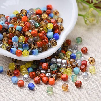 Transparent & Opaque Czech Glass Beads, Square, Mixed Color, 3.5x3.5x3.5mm, Hole: 0.8mm, about 720pcs/bag