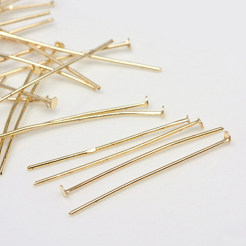 Iron Flat Head Pins, Light Gold, 40x0.6mm, 22 Gauge, about 3000pcs/500g, Head: 1.5mm