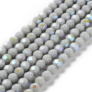 Opaque Glass Beads Strands, Faceted, Round, Gainsboro, 6x5.5mm, Hole: 0.9mm, about 94~97pcs/strand, 21.06~21.18''(53.5~53.8cm)