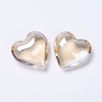 Glass Pendants, Heart, Bisque, 42x43.5x15mm, Hole: 2mm