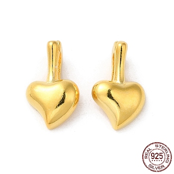 925 Sterling Silver Pendants, Heart Charms, with S925 Stamp, Real 18K Gold Plated, 10.5x7x4mm, Hole: 3x1.5mm