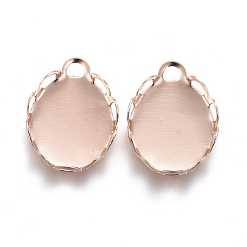 304 Stainless Steel Cabochon Settings, Lace Edge Bezel Cups, Oval, Rose Gold, Tray: 10x8mm, 11.5x8.5x2mm