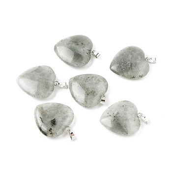 Natural Labradorite Pendants, with Platinum Tone Brass Findings, Heart, 27~28x24.5~26x6~8.5mm, Hole: 2.4x5.6mm