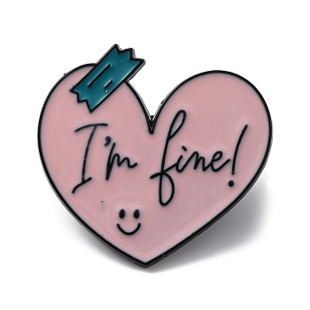 Word I'm Fine Alloy Enamel Brooch Pins, for Backpack, Clothes, Pink, 28x30x1.5mm