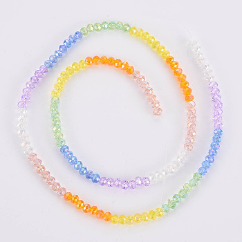 Transparent 7 Colors Electroplate Glass Beads Strands, Segmented Multi-color Beads, AB Color Plated, Faceted Abacus, Mixed Color, 3.5x3mm, Hole: 0.6mm, about 147pcs/strand, 16.14 inch(41cm)