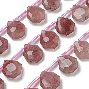 Natural Strawberry Quartz Beads Strands, Top Drilled, Teardrop, Faceted, 15x13x5mm, Hole: 0.8mm, about 24pcs/strand, 15.35''~16.14''(39~41cm)