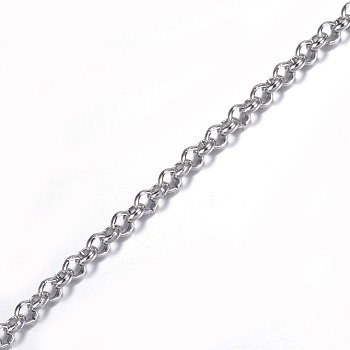 304 Stainless Steel Rolo Chains, Belcher Chain, Unwelded, with Spool, for Jewelry Making, Stainless Steel Color, 3x1mm, about 65.61 Feet(20m)/roll