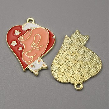 Alloy Enamel Pendants, Playing Card with Cat Charms, Light Gold, Red, 33.5x25.5x1mm, Hole: 1.8mm