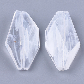 Acrylic Beads, Imitation Gemstone, Faceted, Polygon, Clear & White, 40x21.5x8mm, Hole: 1.8mm, about 126pcs/500g