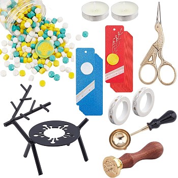 CRASPIRE DIY Scrapbook Making Kits, Including Iron Wax Furnace, Brass Spoon, Sealing Wax Particles, Blank Kraft Paper Card, Stainless Steel Scissors, Candle, Adhesive Tapes, Mixed Color, 10.5x7.5x10cm, 1pc
