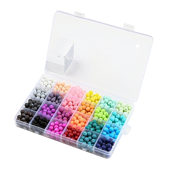 Opaque Spray Painting Beads, Frosted, Round, Mixed Color, 8x7.5mm, Hole: 1.5mm, about 480~552pcs/box
