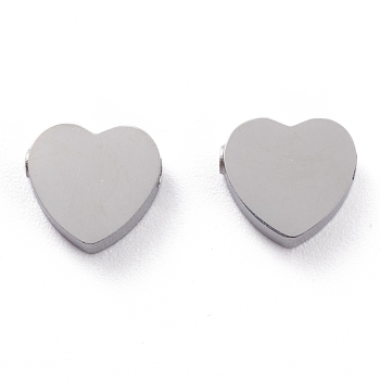 304 Stainless Steel Beads, Heart, Stainless Steel Color, 8.5x9.2x3mm, Hole: 1.8mm