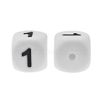 Cube with Number Silicone Beads, White, 12x12x12mm, Hole: 2mm(SI-JX0039A-02)