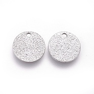 304 Stainless Steel Charms, Textured, Flat Round with Bumpy, Stainless Steel Color, 10x1mm, Hole: 1.2mm(STAS-E455-02P-10mm)