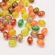Plating Acrylic Oval Beads, Golden Metal Enlaced, Mixed Color, 10x13mm, Hole: 2mm(X-PACR-Q100-01)