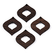 Natural Wenge Wood Pendants, Undyed, Rhombus Frame Charms, Coconut Brown, 27.5x27x3.5mm, Hole: 2mm(WOOD-T023-44)