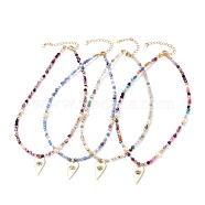 Brass Micro Pave Cubic Zirconia Heart Pendant Necklaces, with Natural Agate Beads, Natural Pearl Beads and 304 Stainless Steel Lobster Claw Clasps, Mixed Color, 15-5/8 inch(39.7cm)(NJEW-JN03174)