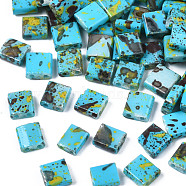 2-Hole Opaque Glass Seed Beads, Antique Style, Rectangle, Deep Sky Blue, 5x4.5~5.5x2~2.5mm, Hole: 0.5~0.8mm(SEED-N004-001-A04)