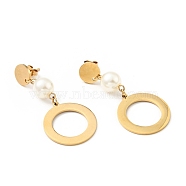 Ring with Acrylic Pearl Long Dangle Stud Earrings with 316 Stainless Steel Pins, Vacuum Plating 304 Stainless Steel Jewelry for Women, Golden, 50mm, Pin: 0.7mm(EJEW-F285-15G)