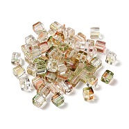 Two Tone Transparent Glass Beads, Cube, Pale Green, 6x6x7mm, Hole: 1.4mm, about 500pcs/bag(GLAA-NH0001-03D)