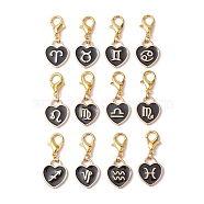 Alloy Enamel Pendant Decoration, with Alloy Clasp, Heart with Constellation, Golden, 27mm, 12pcs/set(HJEW-JM01450)