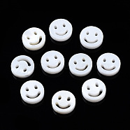 Natural Freshwater Shell Beads, Flat Round with Smiling Face, Creamy White, 8x2.5mm, Hole: 0.8mm(SHEL-N003-17D-01)
