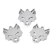 201 Stainless Steel Pendants, Laser Cut, Wolf Head, Stainless Steel Color, 16x15x1mm, Hole: 1.4mm(STAS-T044-272P)
