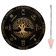 AHADEMAKER Divination Sets, including 1Pc PVC Plastic Pendulum Board, 1Pc 304 Stainless Steel Cable Chain Necklaces, 1Pc Natural Rose Quartz Stone Pendants, Tree of Life Pattern, Board: 200x4mm(AJEW-GA0005-67J)