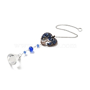 Lapis Lazuli Pendant Decoration, Hanging Suncatcher, with Brass Rings, Heart Alloy Frame and Iron Findings, Teardrop, Blue, 401x2mm, Hole: 10mm(AJEW-P098-14P)