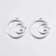 Alloy Open Back Bezel Pendants, For DIY UV Resin, Epoxy Resin, Pressed Flower Jewelry, Moon with Star, Silver, 25x23.5x2mm, Hole: 2mm(PALLOY-L203-08S)