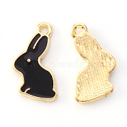 Alloy Enamel Pendants, Rabbit, Light Gold, Black, 17x11x1.5mm, Hole: 1.4mm(ENAM-S121-091D)