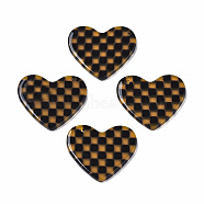 Transparent Cellulose Acetate(Resin) Pendants, Heart with Grid Pattern, Coconut Brown, 23.5x27.5x2.5mm, Hole: 1.4mm(X-KY-Q057-001B-B01)