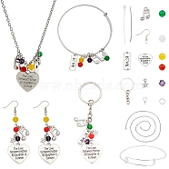 DIY Mother's Day Jewelry Sets Making Kits, include Alloy Pendants & Bangle Making & Lobster Claw Clasps, Brass Earring Hooks, 304 Stainless Steel Cable Chains, Gemstone & Glass Beads, Mixed Color, 8x21x2mm, Hole: 2mm(DIY-SC0012-16)