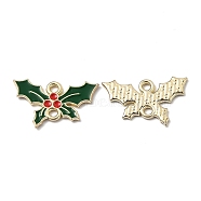 Alloy Enamel Links Connectors, Christmas Holly Leaves, Green, Golden, 13x20.5x1.2mm, Hole: 1.6mm(ENAM-Z001-16G)