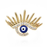 Clear Cubic Zirconia Evil Eye Wide Open Cuff Ring with Enamel for Women, Real 18K Gold Plated Brass Jewelry, Nickel Free, Dark Blue, US Size 6 1/4(16.7mm)(RJEW-N035-098A)