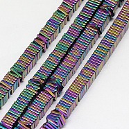 Electroplate Non-magnetic Synthetic Hematite Heishi Beads Strands, Thin Slice Flat Square Beads, Grade A, Multi-color Plated, 4x4x1mm, Hole: 1mm, about 400pcs/strand, 16 inch(G-J171A-4x4mm-01)