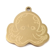 304 Stainless Steel Pendants, Octopus Charm, Golden, 21.5x21.5x1.5mm, Hole: 1mm(STAS-C095-01G)